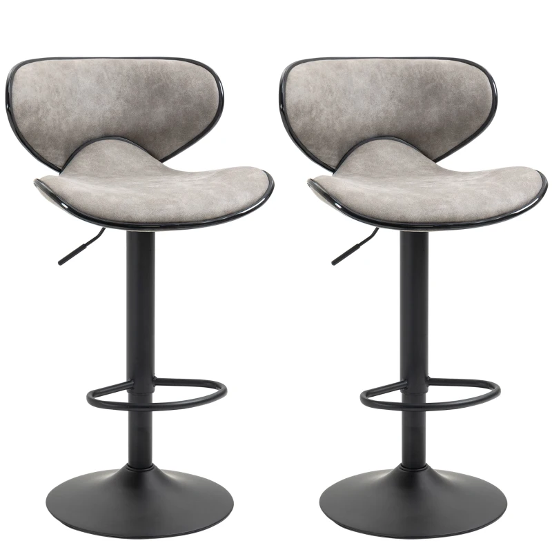 HOMCOM Barstuhl, 2er-Set, höhenverstellbar, drehbar, modernes Design, Kunstlederbezug, hellgrau, 45 x 50 x 102cm
