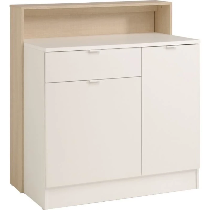 KEY - Meuble multifonctions - Module cuisine 2 portes 1 tiroir / Bar / Travail - 103,5 x 59 x 115 cm - Chene / Blanc - PARISOT