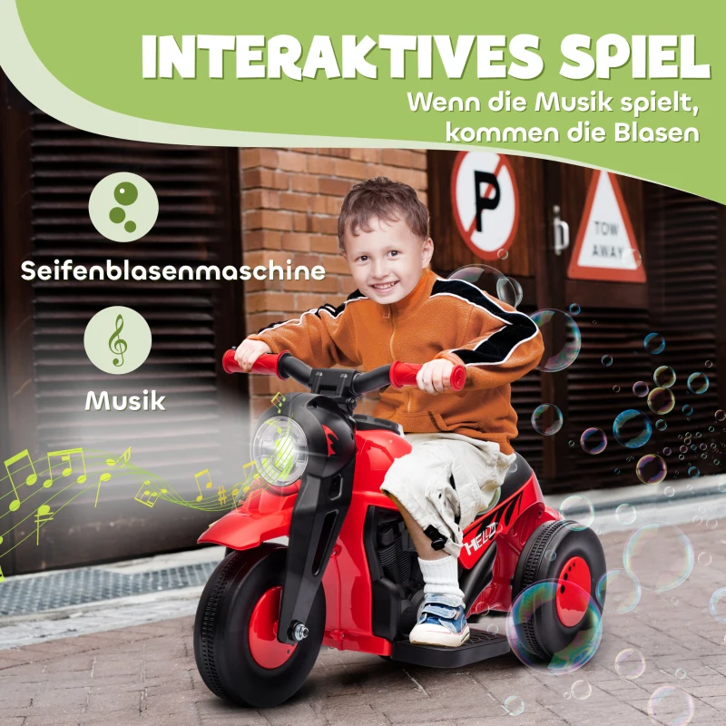 AIYAPLAY Kinder Elektro-Motorfiets, 6V Kindermotorfiets met Muziek, Bellen 2,5-3 km/u, voor 2-5 Jaar Kinderen