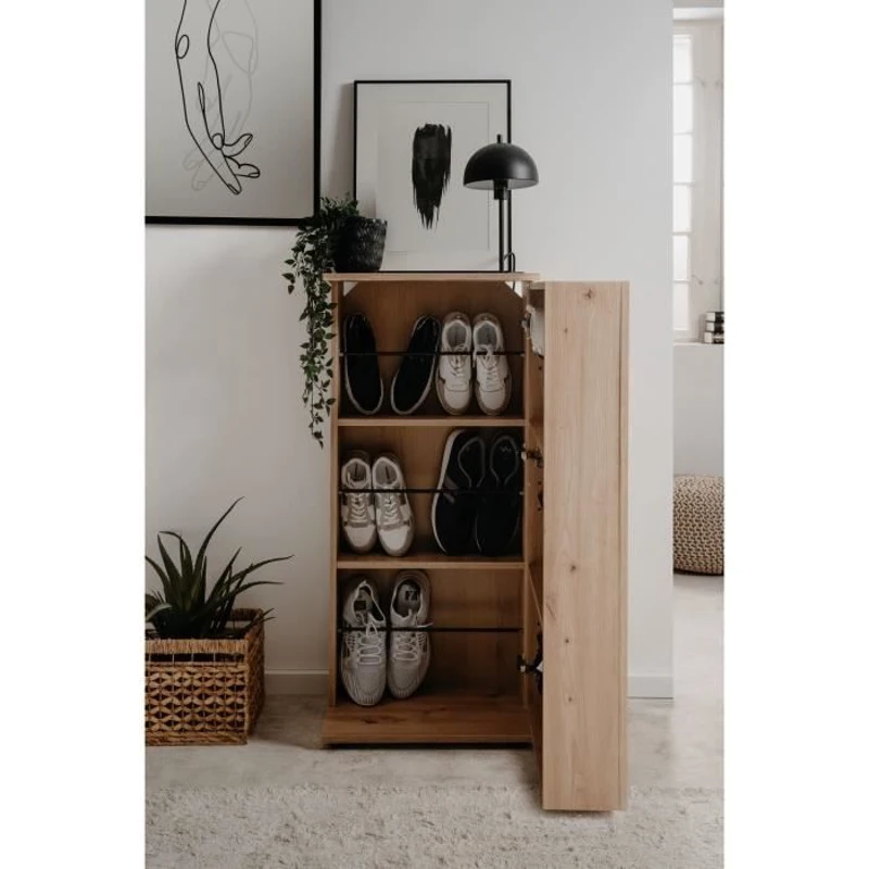 Meuble a chaussures Satos - Chene Artisan - 100 x 110 x 34 cm - Capacité 12 Paires