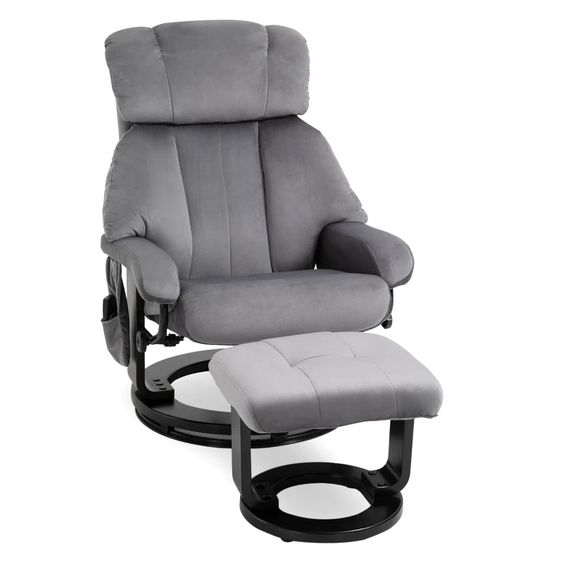 HOMCOM Poltrona Massaggiante Reclinabile con Poggiapiedi e Telecomando in Finta Pelle PU, 76x80x102 cm, Grigio
