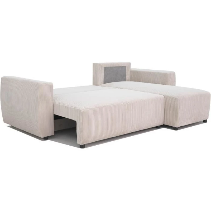 Canapé d'angle convertible réversible 3-4 places PHARELL - Velours côtelé beige - Coffre de rangement - L 230x P 155 x H 95 cm