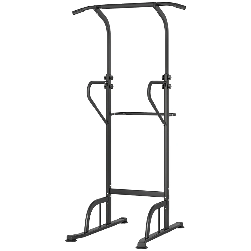 HOMCOM Station de musculation multifonctions barre de traction chaise romaine hauteur réglable acier noir rouge