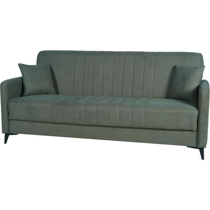 Canapé convertible - 3 places  - ENZO - Tissu vert foncé - 2 coussins - Coffre de rangement -  211 x 92 x 98 cm