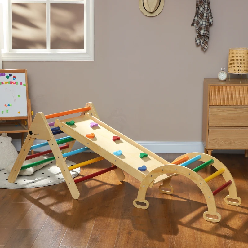 AIYAPLAY 5-in-1 Kinder Klimtoestel met Helling, Brug, Driehoekige Ladder, 18-48 Maanden, Bont
