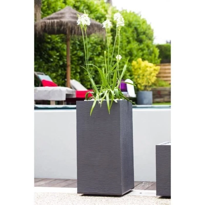EDA Pot de fleurs haut carré GRAPHIT - 31 L - 39,5 x 39,5 x H 80 cm - Gris anthracite