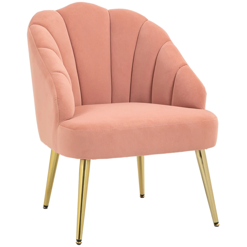 HOMCOM Poltrona in Velluto da Camera e Salotto a Conchiglia Stile Art Deco, Acciaio, 63x65x84 cm, Rosa