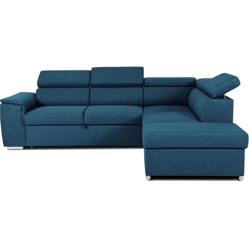 Canapé d'angle convertible réversible avec coffre - 5 places - DAYTONA - Tissu bleu - 260 x 94 x 216 cm