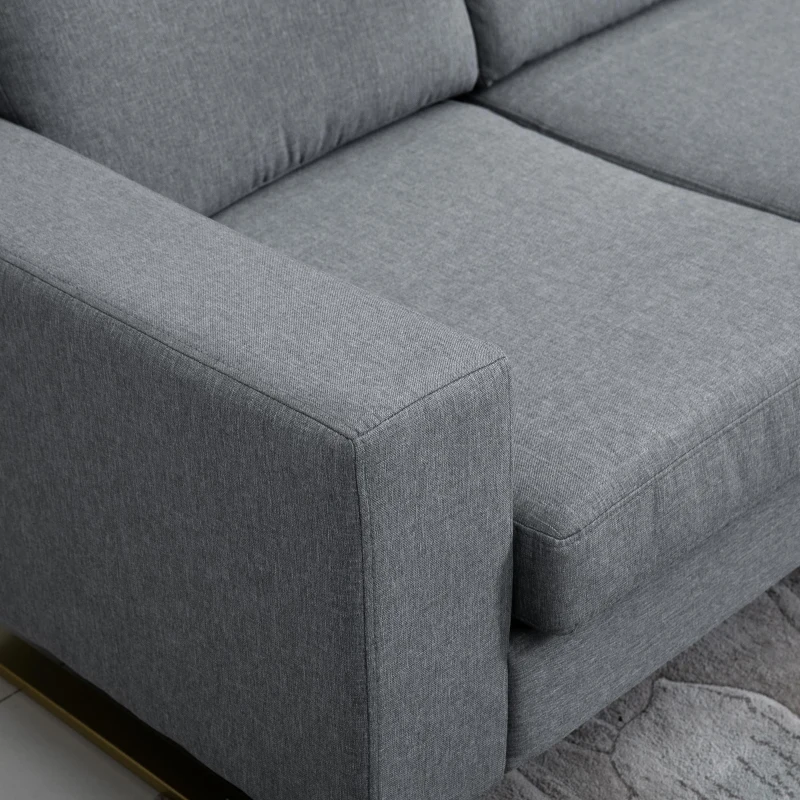 HOMCOM 3 Seater Sofa - Linen Upholstered, Cozy Padded Couch with Steel Legs, Backrest, and Wide Armrests for Living Room, Bedroom, Dark Grey