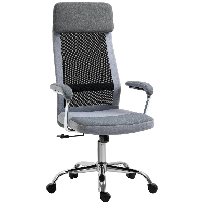 Vinsetto Bürostuhl Computerstuhl ergonomischer Schreibtischstuhl Höhenverstellung und Kopfstütze mit Schaumstoff nordischer Stil hellgrau+schwarz 65 x 67 x 119-129 cm