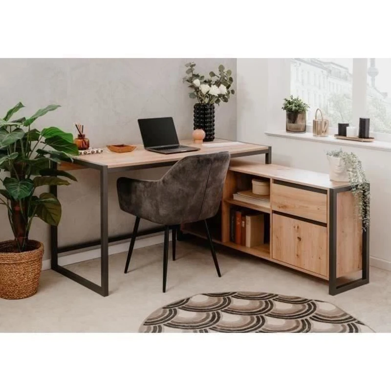 Bureau d'angle réversible Denver - Panneaux de particules - Coloris chene artisan, anthracite - 139 x 75 x 139 cm