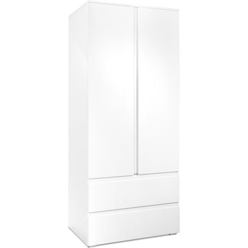 Armoire Image 60A - 2 portes battantes - 2 tiroirs - Blanc Mat - L80 x H191 x P55 cm