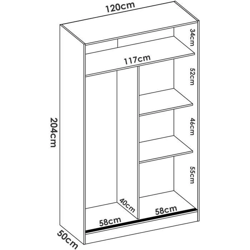 Armoire de chambre - Blanc - 2 portes coulissantes - 120 x 50 x 204 cm
