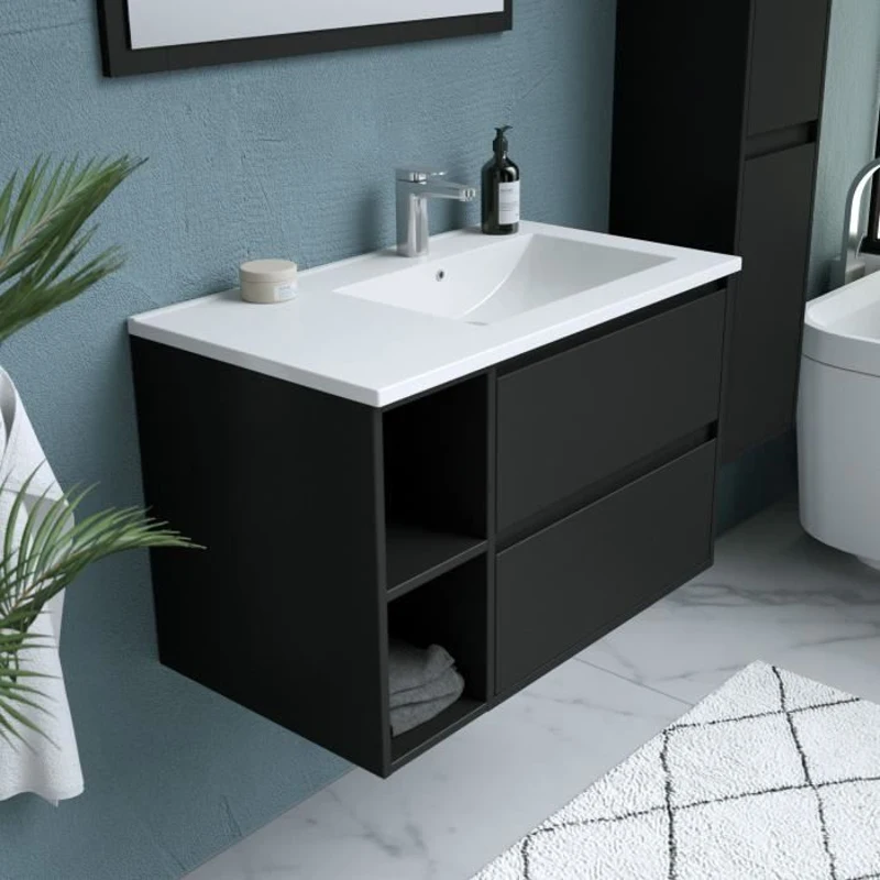 Ensemble DOMINO, set de salle de bain 80, vanity+vasque+miroir & colonne