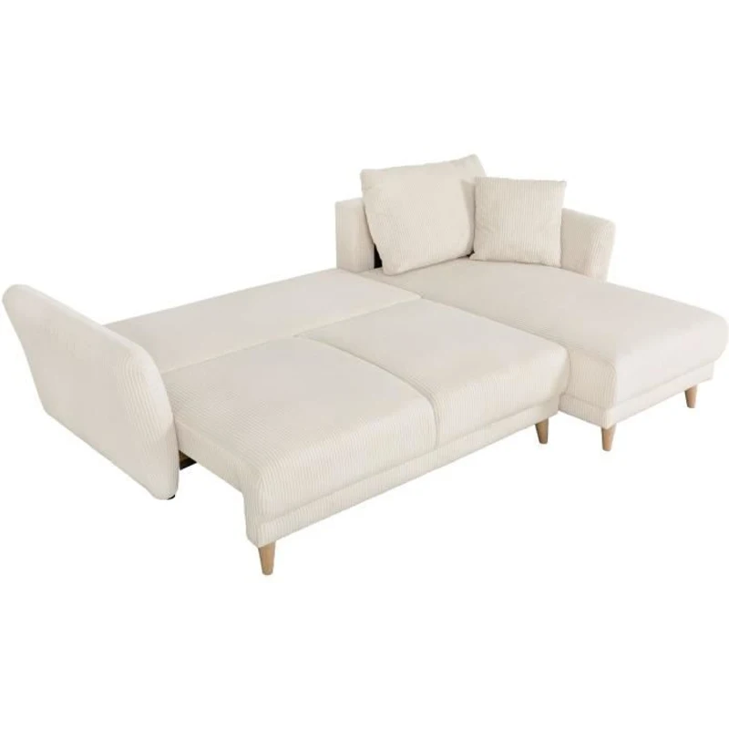 Canapé d'angle convertible réversible - 3 / 4 places - CLAUDIUS - Tissu Velours côtelé beige - Coffre - 244 x 158 x 86 cm