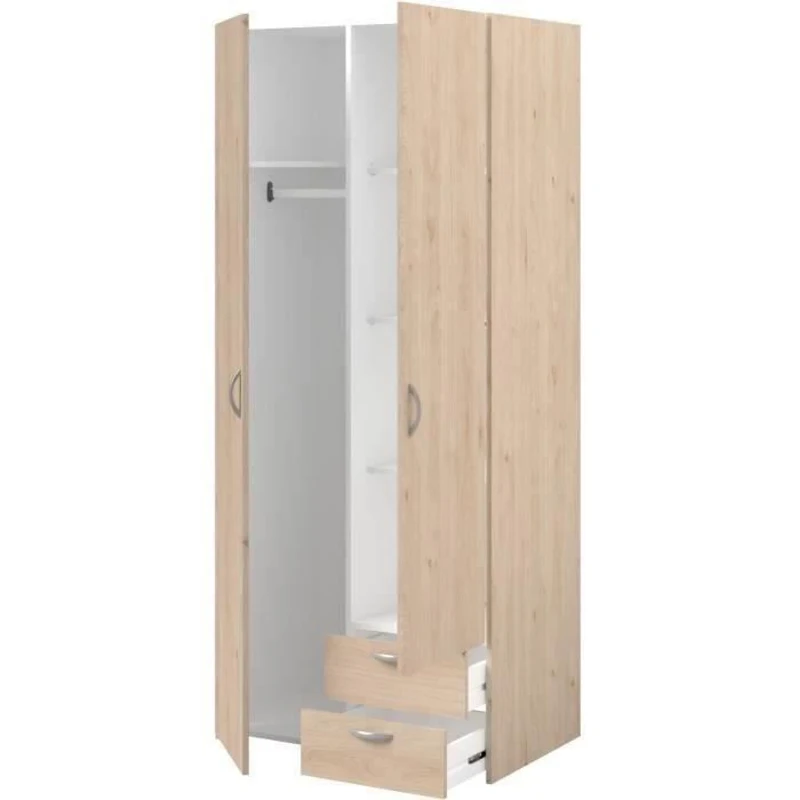 Armoire VARIA - Décor chene et blanc - 2 portes - 2 tiroirs - 80,7 x 185 x 51,3