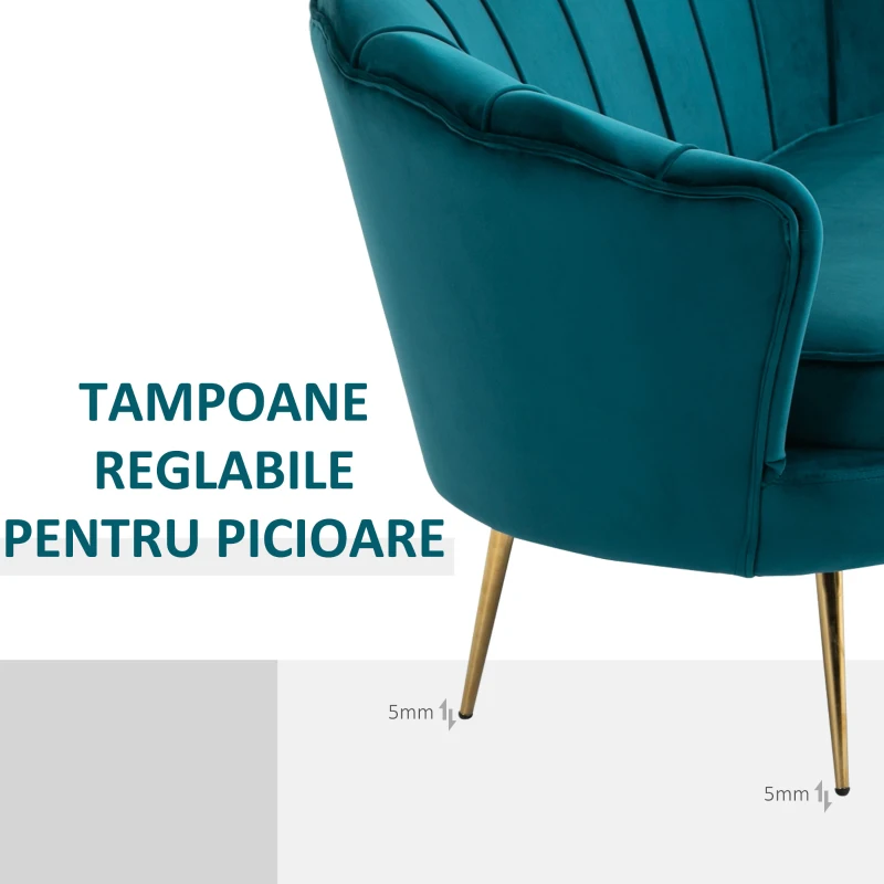 Homcom Canapea 2 Locuri – Catifea Verde Vintage, Stil Industrial Chic(m-7)