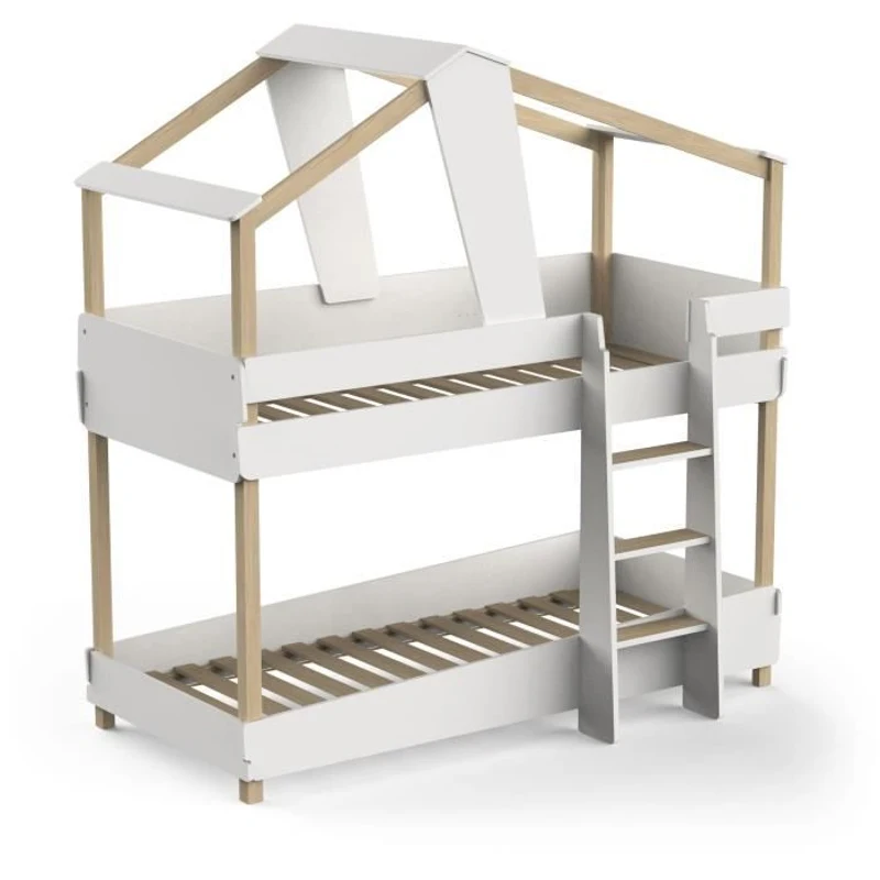 DEMEYERE Lits superposés TIMBER - 90 x 200 cm - Sommiers a lattes inclus - Bois et blanc