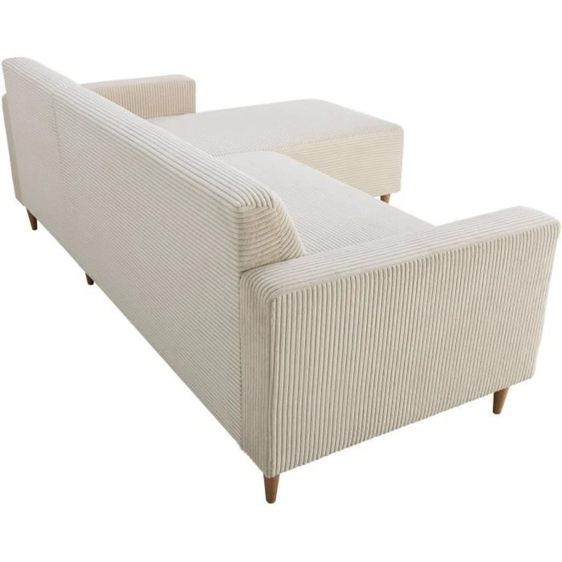 Canapé d'angle réversible - 3 places - BOB - Velours cotelé - Ecru - 197 x 138 x 65 cm