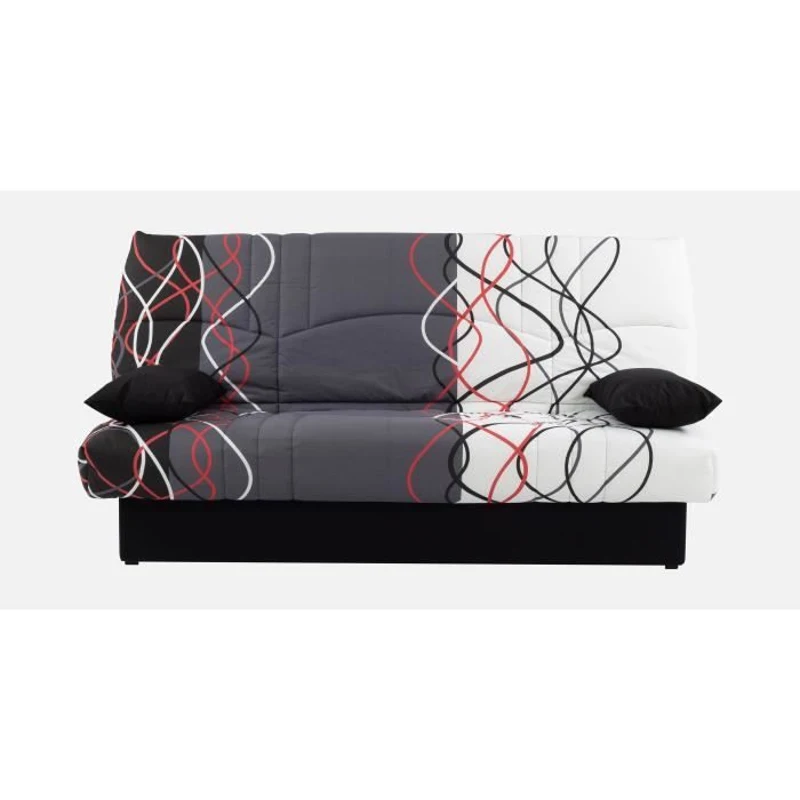 Banquette clic-clac - 3 places – Coton Onde Rouge / Noir – 190 x 92 x 96 cm – DREAM