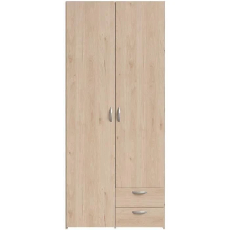 Armoire VARIA - Décor chene et blanc - 2 portes - 2 tiroirs - 80,7 x 185 x 51,3