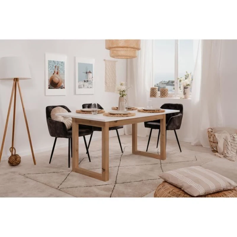 Table a manger - DENVER - Extensible - 10 personnes - Chene artisan / Blanc - 160- 200 x 90 x 75 cm