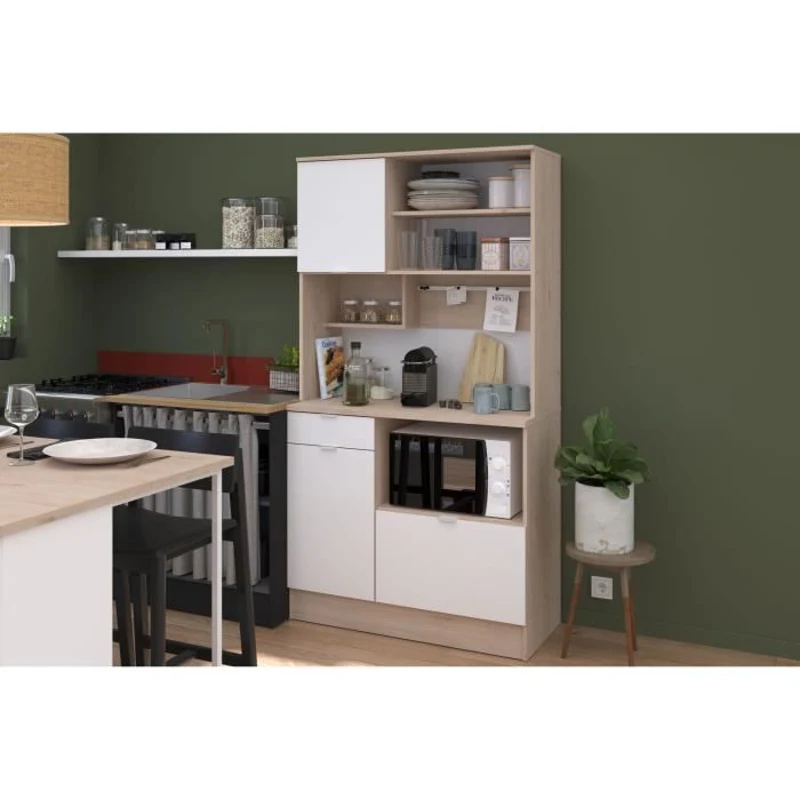 Buffet de cuisine - BECOOL -  100,2 x 185,7 x 45,3 cm - Chene / Blanc - PARISOT