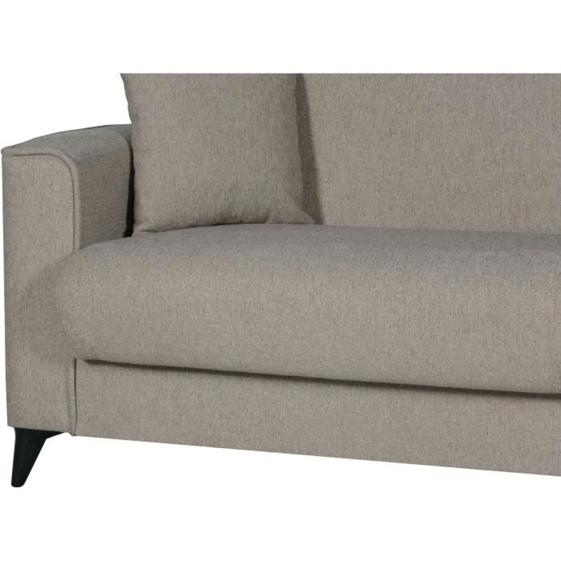 Canapé convertible 3 places - BERGAMO - Tissu beige - 2 coussins - coffre de rangement -  230 x 85 x 89 cm
