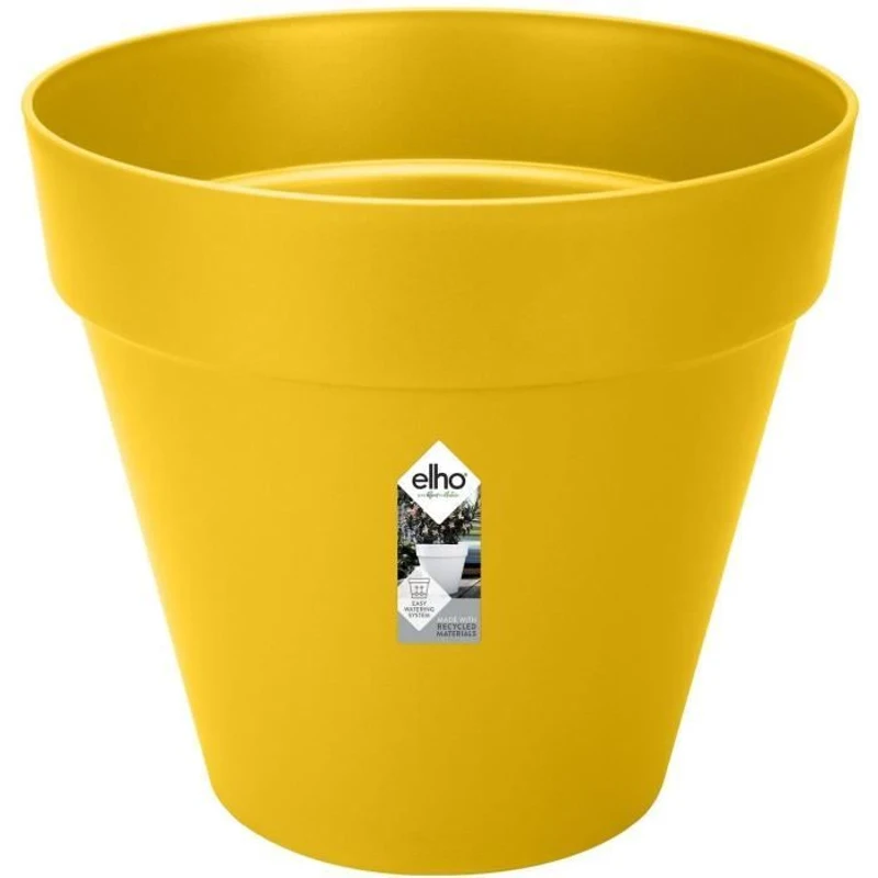 ELHO Pot de fleurs Rond LOFT URBAN - Plastique - Percé - Réservoir - Avec roulettes - Ø38,5 x H35,3 cm - Ocre