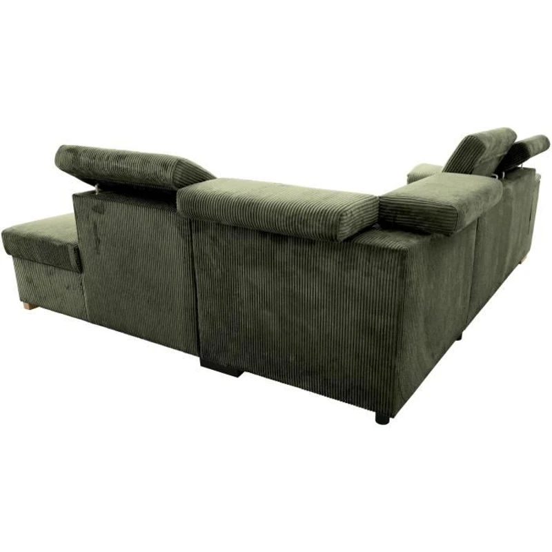 Canapé d'angle convertible réversible - 5 places - DAYTONA - Velours Kaki - Coffre de rangement - L260 x H94 x P216 cm