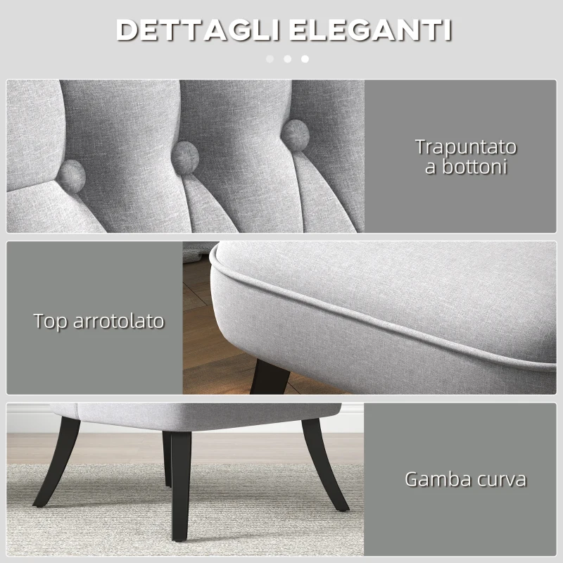 HOMCOM Poltrona per Salotto Imbottita con Cuscino e Piedini Antiscivolo, Poltrona D'Arredo in Tessuto Effetto Lino e Legno, 52.5x69x77 cm, Grigio