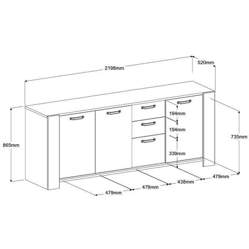 Ensemble enfilade + table LOFT - PARISOT - Chene Artisan et gris - 3 portes - 8 personnes