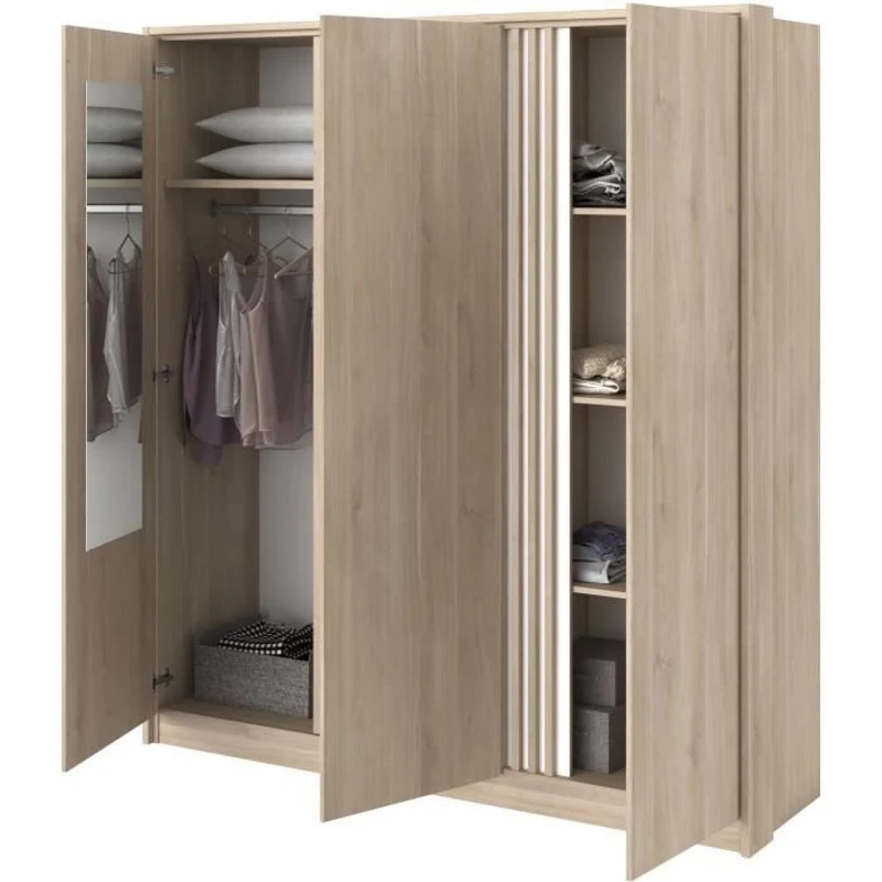 Armoire de chambre - Chene - 3 portes - 185 x 52 x 203 cm - PARISOT