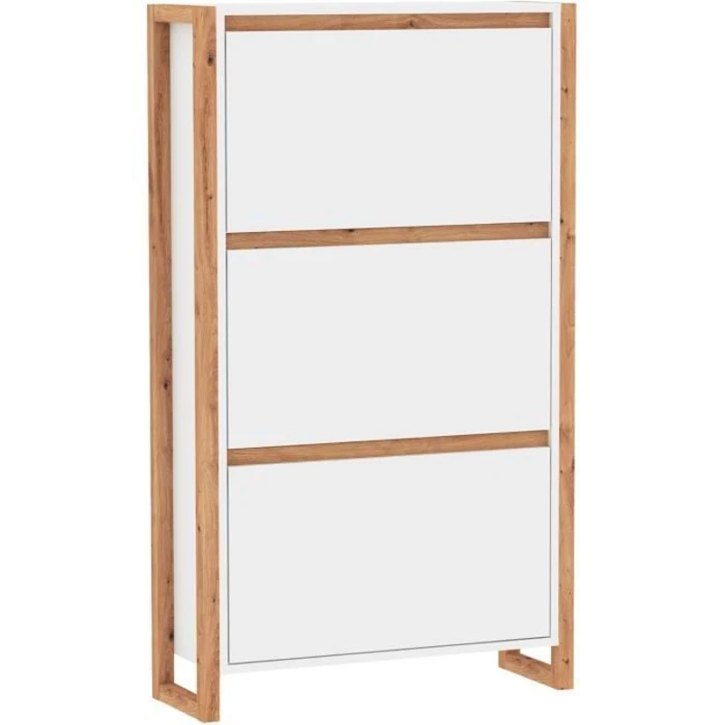 Meuble a chaussures - DENVER 49A - Blanc / Chene - 70 x 25 x 125 cm