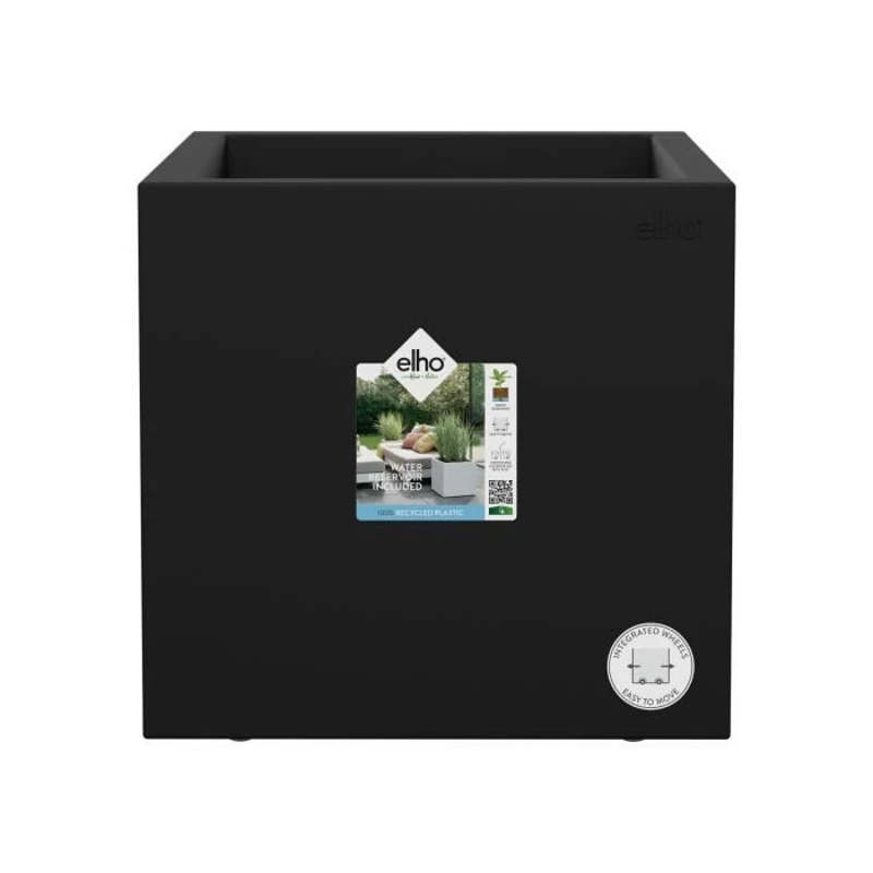 ELHO Bac a fleurs Vivo Next Square 30  - Ø 30 x H 29 cm - Intérieur,Extérieur - 100% recyclé - Noir
