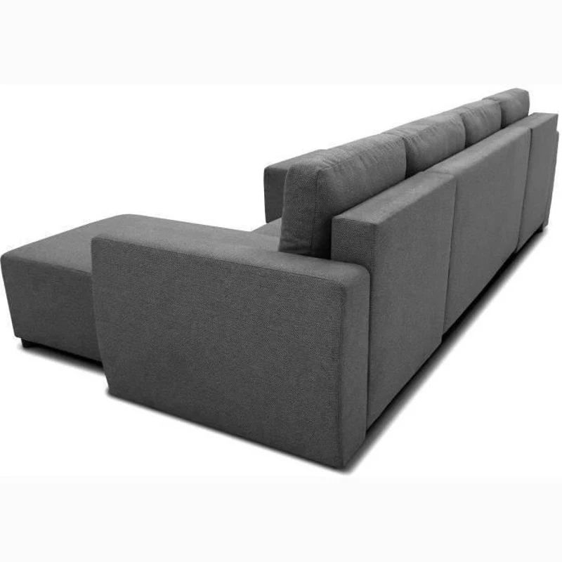 Canapé d'angle convertible panoramique PHARELL 5/6 places - Tissu anthracite - Coffre de rangement - L297 x P155 x H85 cm