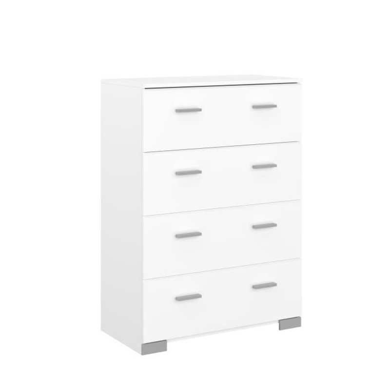 Chambre complete BOSTON : Lit adulte 140x190 + Commode + 2 Chevets - Décor blanc - Fabriqué en France