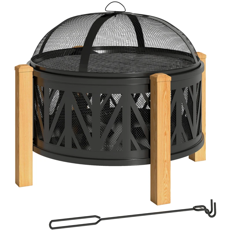 Outsunny 2-in-1 Feuerschale Ø75 x 58 cm Feuerstelle mit Funkenschutz Schürhaken Grillrost Schwarz