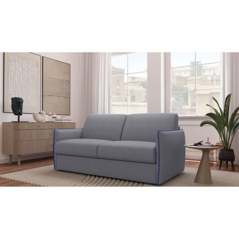 Canapé convertible express - matelas 14cm - AGATHE - Tissu Gris - 175 x 100 x 87 cm