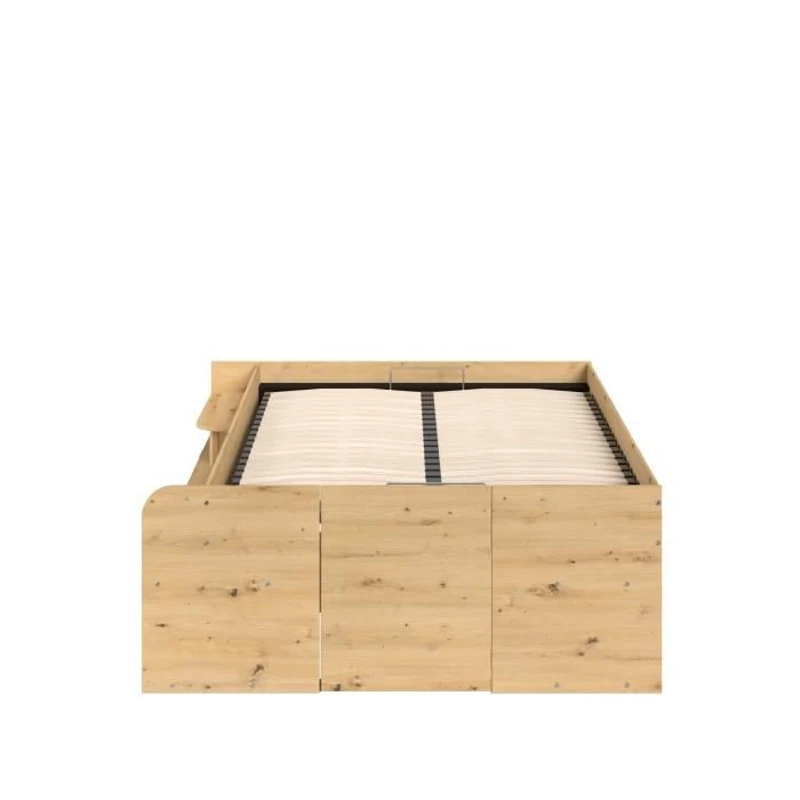 ODYSSEE Lit coffre adulte - 140x190 / 200 cm - Avec coffre relevable - Décor chene et noir - 166,2 x 66,5 x 205,8 cm