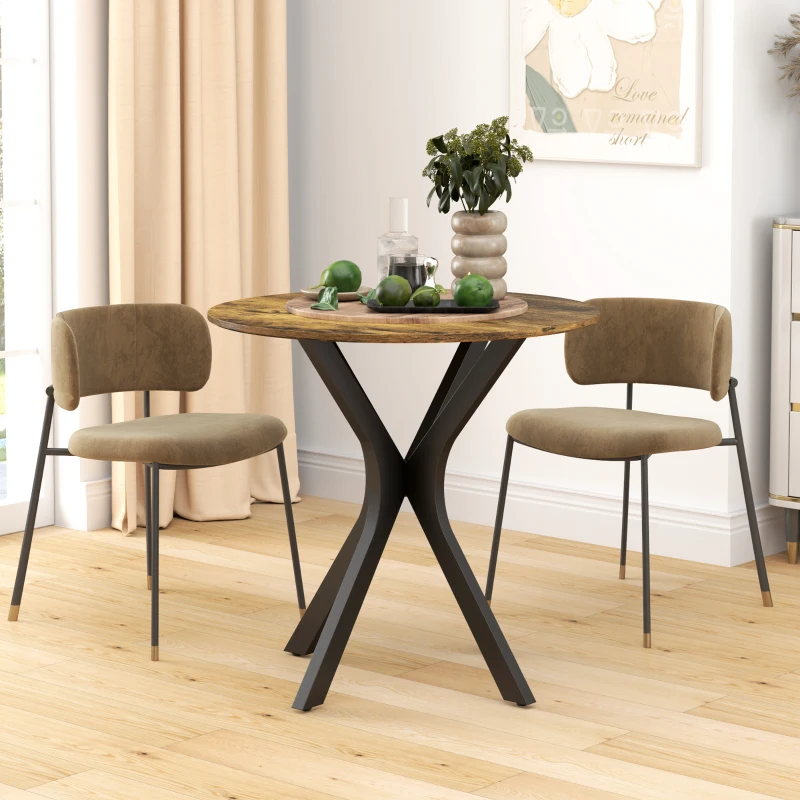 HOMCOM Keukentafel voor 2 Personen, Rond, Poedergecoat Staalframe, Ø78 cm, Rustiek Bruin