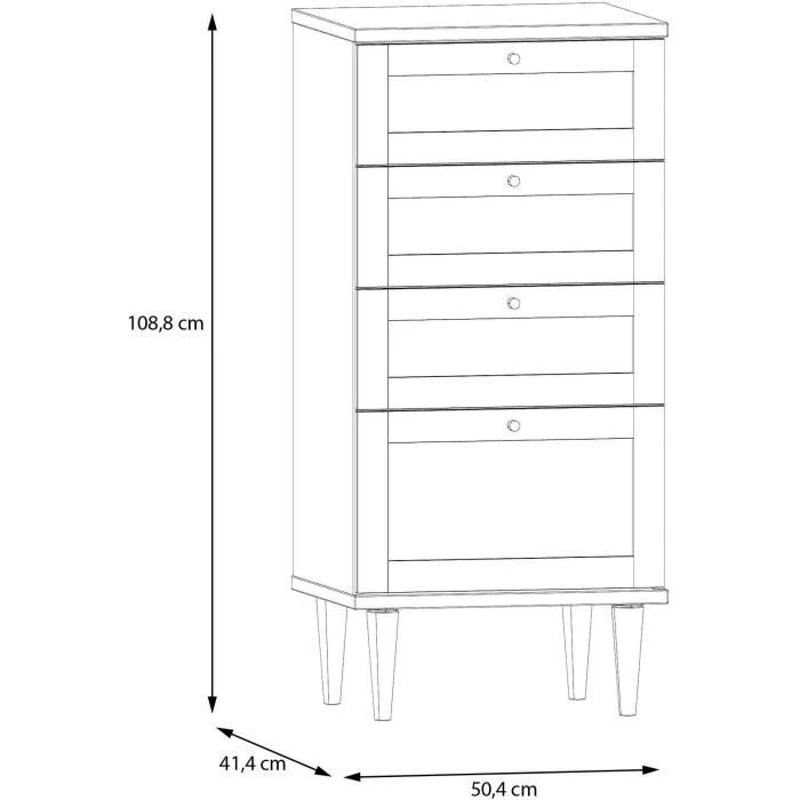 Commode - CALASETTEA - 4 tiroirs - Décor Chene - 50,4 x 41,4 x 108,8 cm