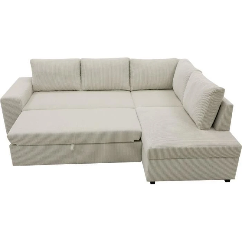 Canapé d'angle convertible réversible NIRVANA 4 a 5 places - Tissu velours côtelé perle - Coffre de rangement - L247 x P 183 x H 87