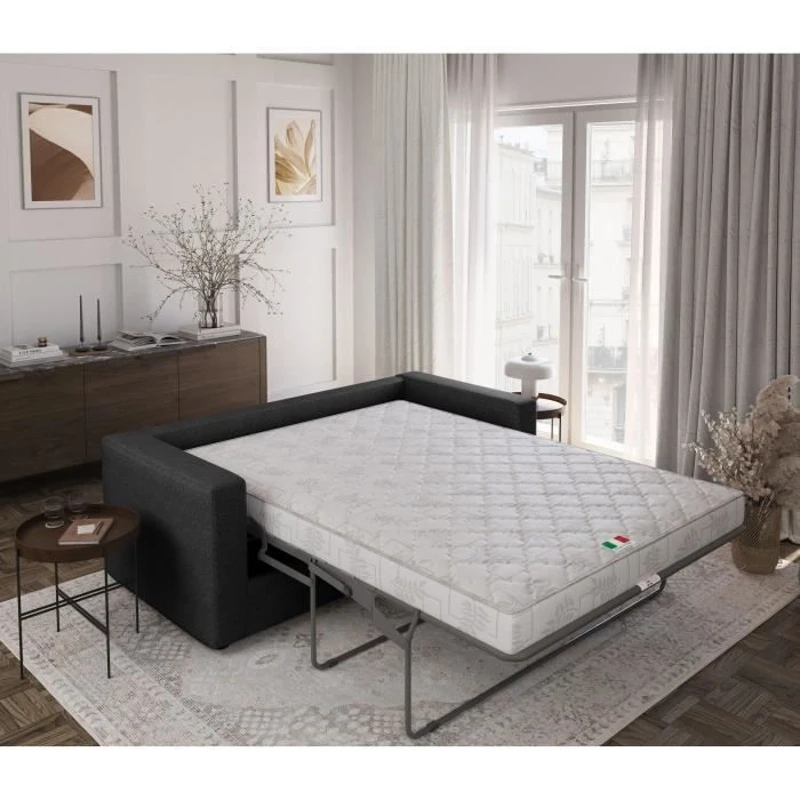 Canapé 3 places - Delta - Tissu Anthracite - Convertible semi-express matelas 13cm - 190 x 92 x 90 cm