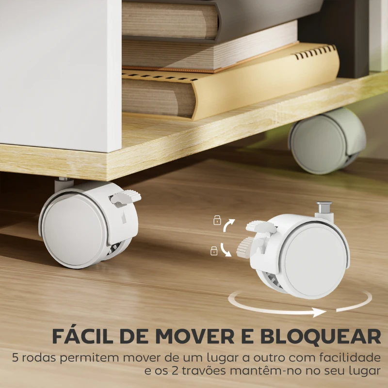HOMCOM Móvel para TV com Rodas Armário para TV Flutuante com 2 Portas e 2 Prateleiras 120x40x38,5cm Branco e Madeira