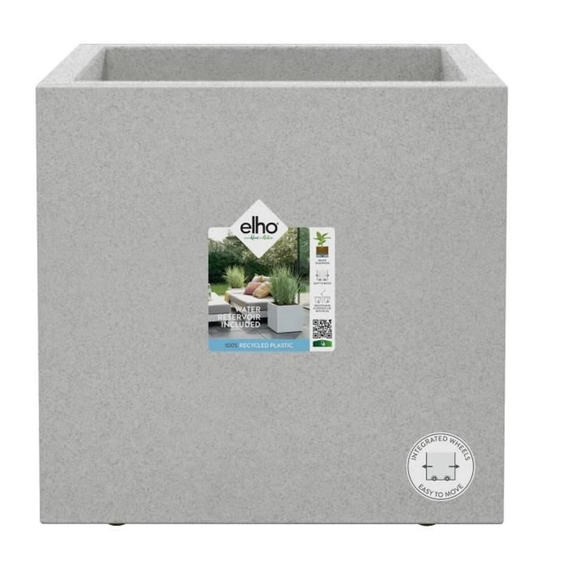 ELHO Bac a fleurs Vivo Next Square 40 - Ø 39 x H 38 cm - Intérieur,Extérieur - 100% recyclé - Gris