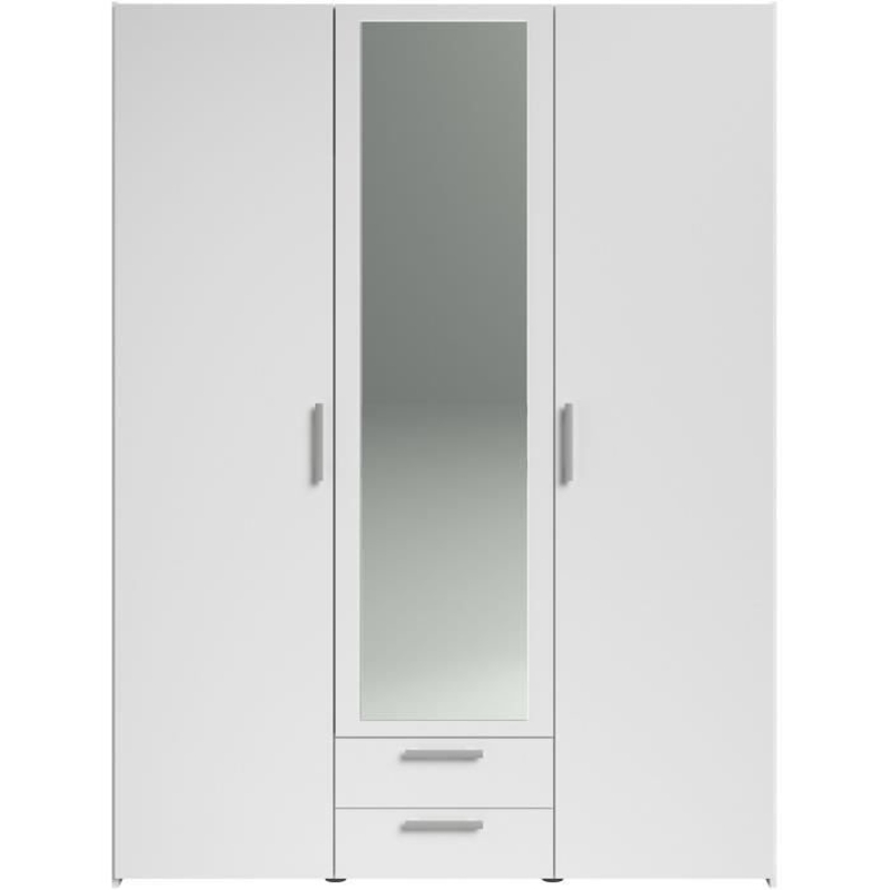 Armoire VARIA - Décor blanc - 3 portes  + 2 tiroirs + miroir - L 150 x H 200 x 51 cm
