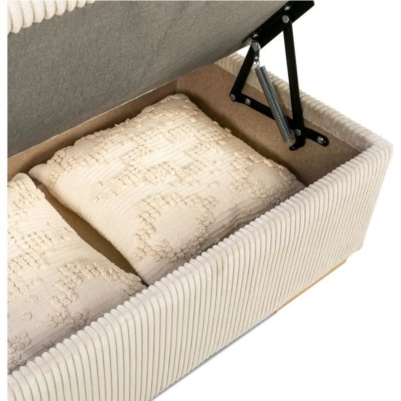 Canapé d'angle convertible réversible 5 places DAYTONA - Velours côtelé beige - Coffre de rangement - L 260 x H 94 x P 216 cm