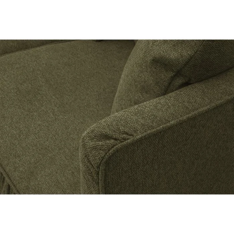 Canapé fixe 4 places CONSTANCE - Tissu vert - Pied en bois massif - L 212 x H 87 x P 93 cm