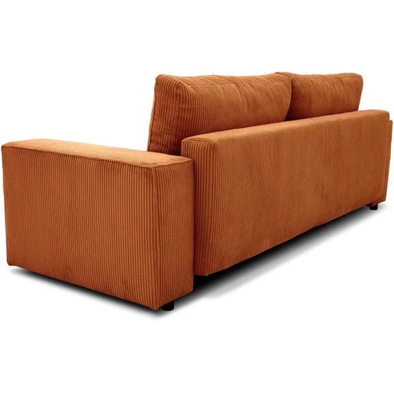 Canapé convertible 3 places JOSH - Tissu velours cotelé terracotta - L 239 x P 86 x H 85 cm - Coffre de rangement